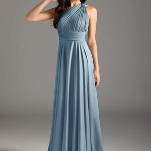 Azazie Slate Blue Pleated Maxi Dress